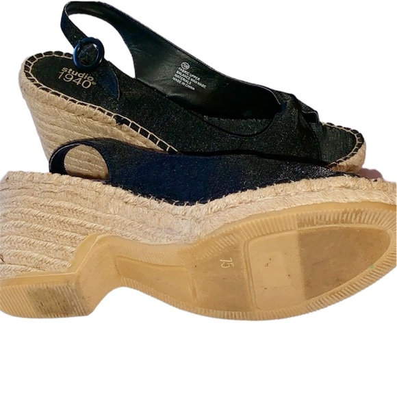 Black Slingback Espadrille Wedge Heels Sandals 7.5 - Picture 3 of 4